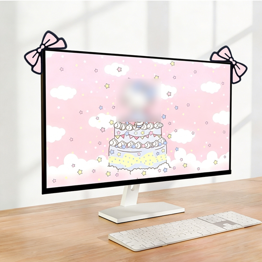 Desk Setup For Laptop And Monitor - Cute Pink Bow Monitor Decor Kawaii