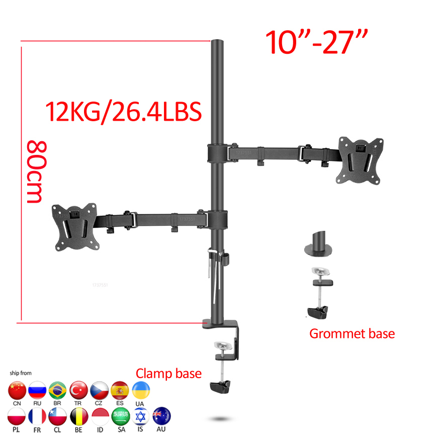 Desk Setup Monitor Arm - (80cm) DL-T902-280II Full Motion Dual Monitor
