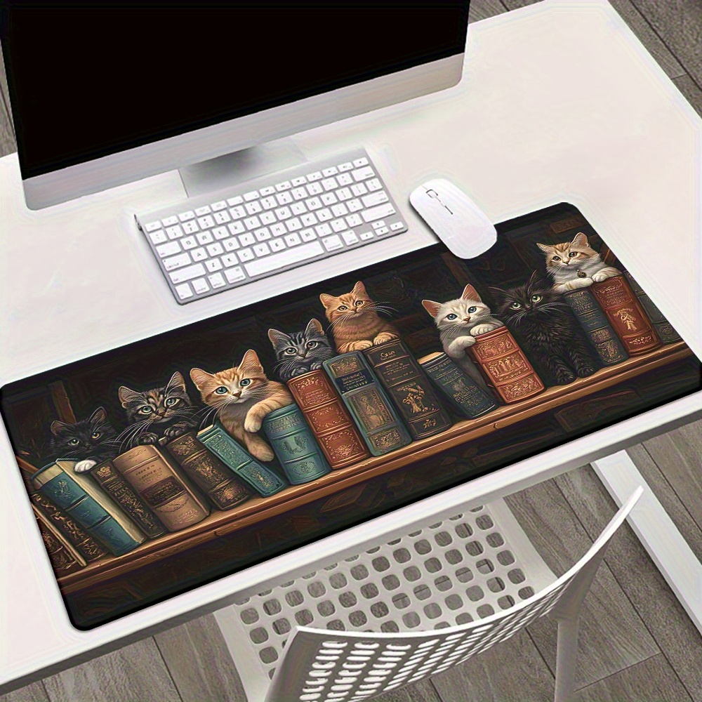Desk Setup Books - Cute Cats on Books Mouse Pad