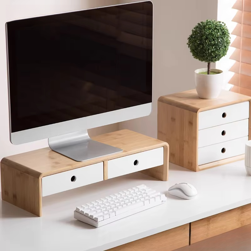 Desk Setup For Laptop And Monitor - Bamboo Laptop Monitor Riser Eco-Friendly Desktop