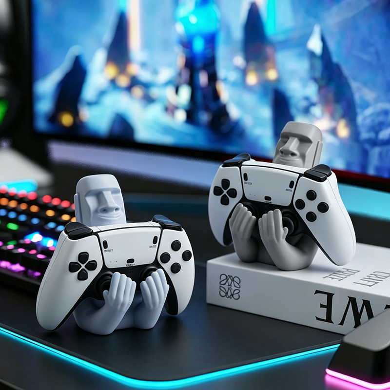 Desk Setup Ps5 - Funny Moai Stone Resin Gamepad Holder