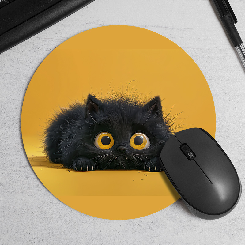 Desk Setup Or Set Up - Cute Black Cat Round Mouse Pad