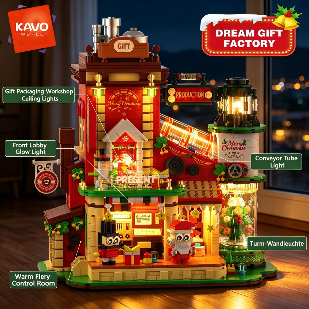 Desk Setup Small Room - KAVOWORLD 2775PCS Christmas Gift Factory Building