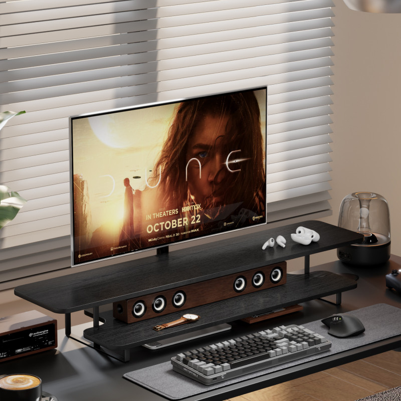 Walnut Finish Monitor Stand Ri - Desk Setup For Laptop And Monitor recension och pris