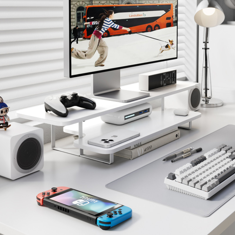 Walnut Finish Monitor Stand Ri - Desk Setup For Laptop And Monitor recension och pris