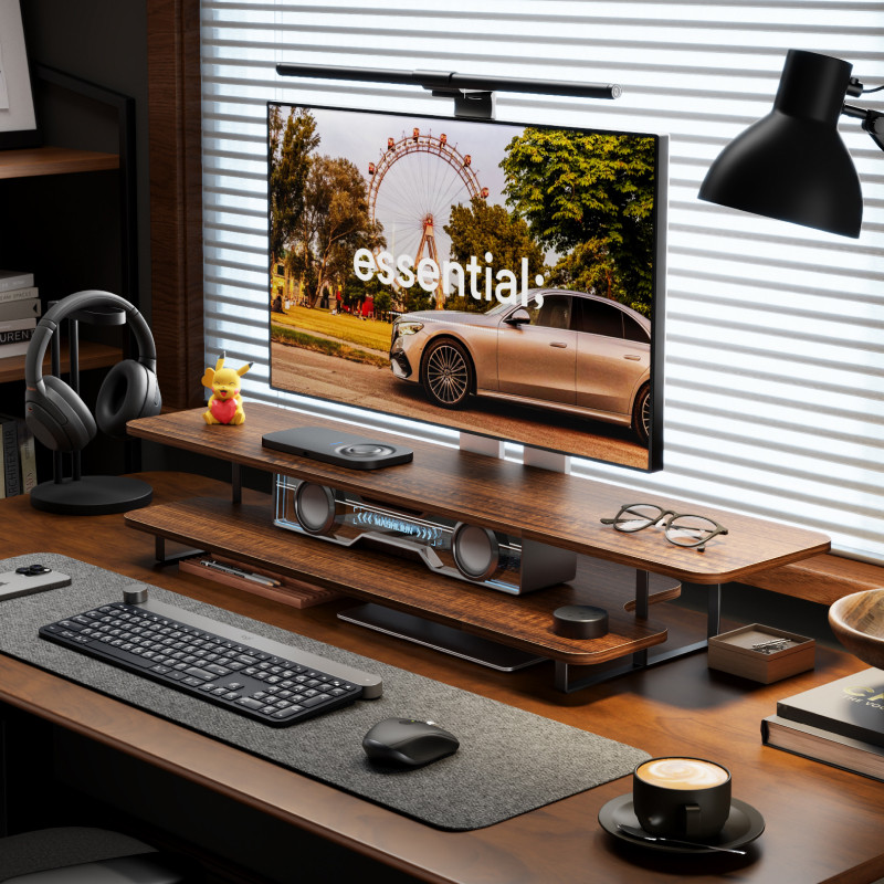 Walnut Finish Monitor Stand Ri - Desk Setup For Laptop And Monitor recension och pris