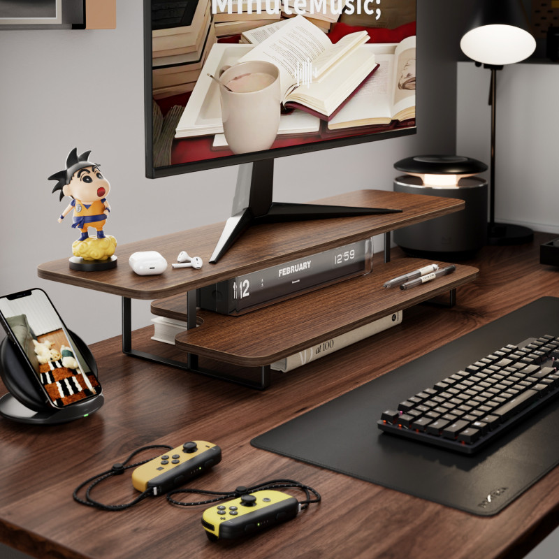 Walnut Finish Monitor Stand Ri - Desk Setup For Laptop And Monitor recension och pris