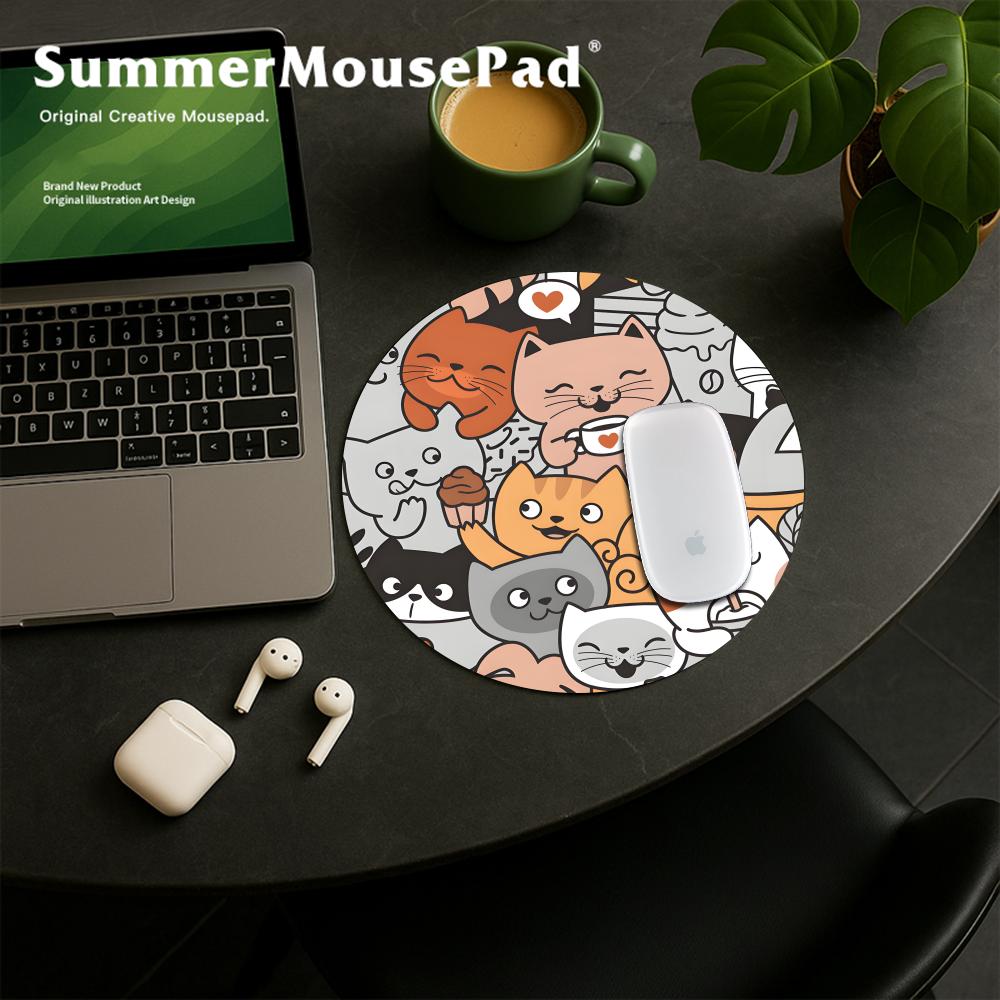Cute Cartoon Cat Round Mouse P - Desk Setup Or Set Up recension och pris