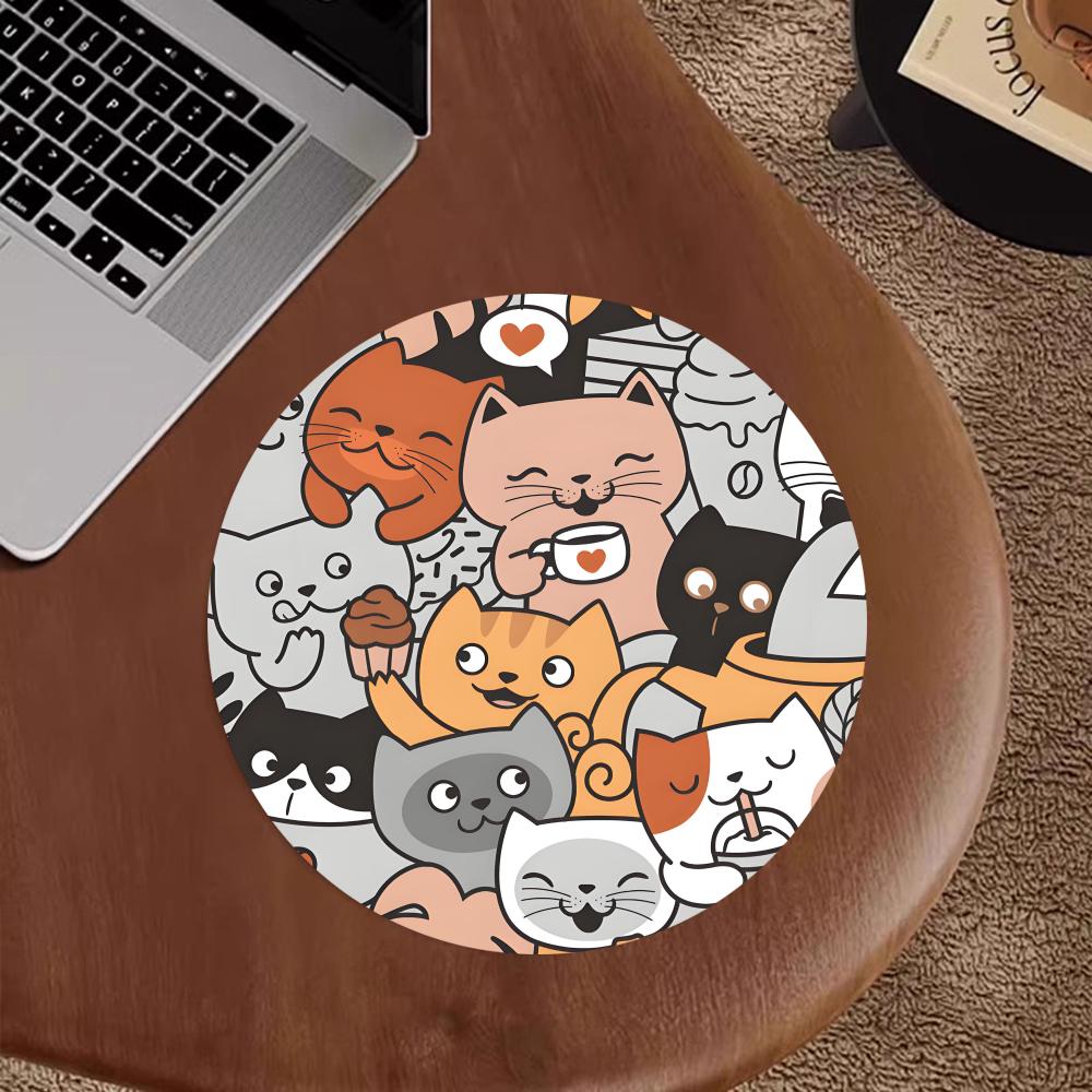 Cute Cartoon Cat Round Mouse P - Desk Setup Or Set Up recension och pris