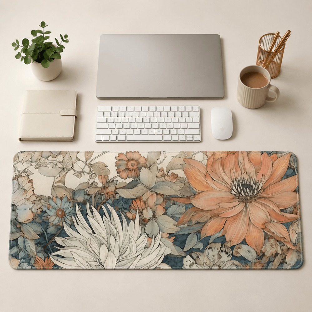 Retro floral table mat, featur - Desk Setup With Plants recension och pris