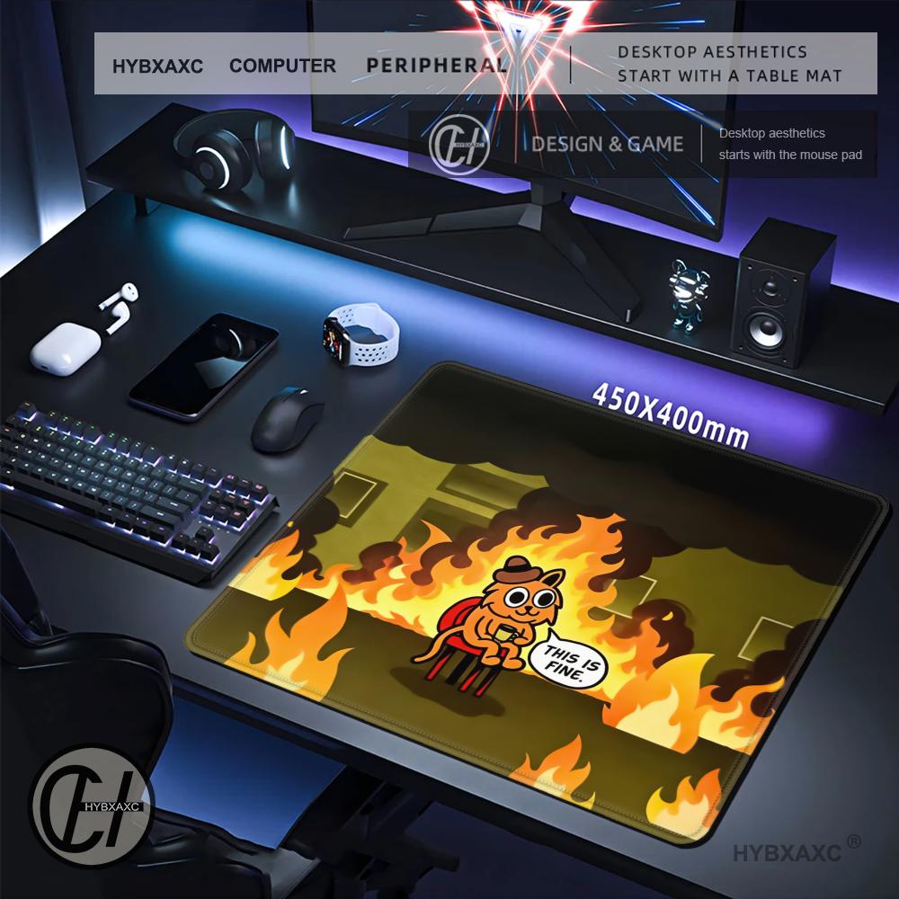 HYBXAXC This Is Fine Cat Meme  - Desk Setup Or Set Up recension och pris