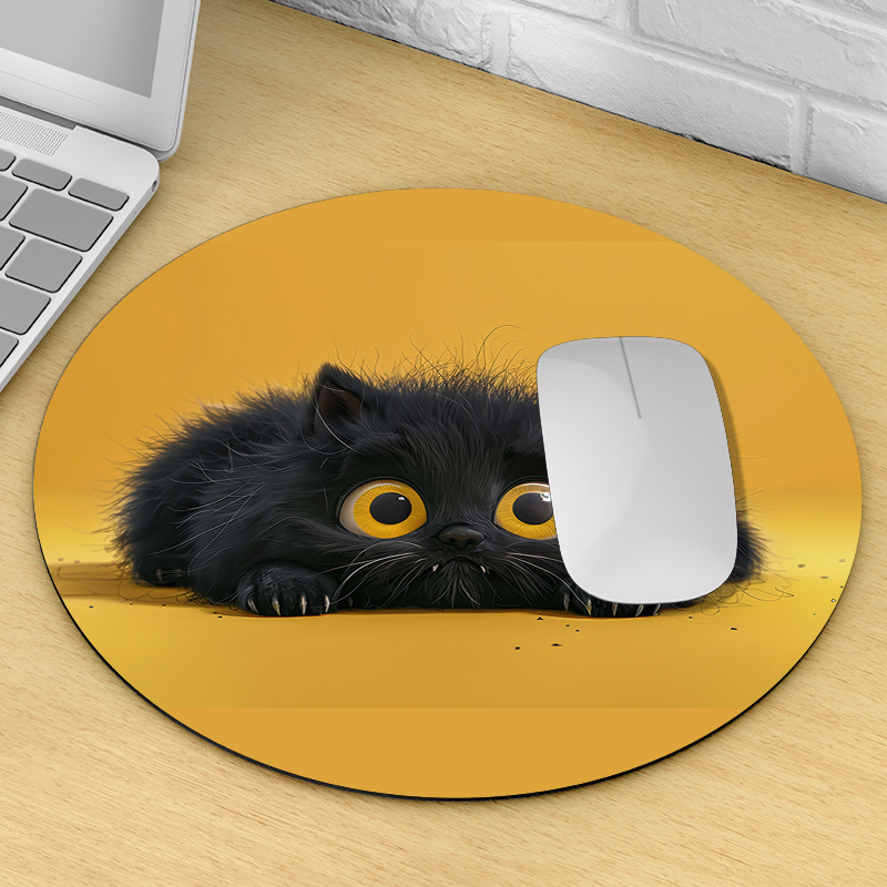 Cute Black Cat Round Mouse Pad - Desk Setup Or Set Up recension och pris
