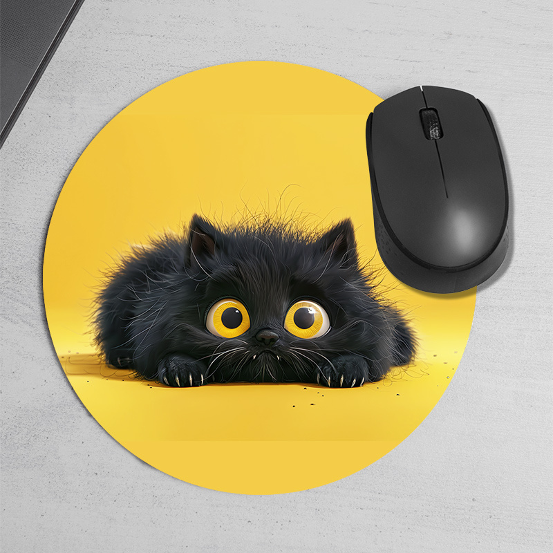 Cute Black Cat Round Mouse Pad - Desk Setup Or Set Up recension och pris